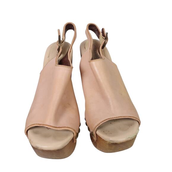 Jeffrey Campbell Snick Tan Leather Studded Wooden Wedge Heel Clogs 8 - Picture 2 of 8